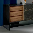 Living Room Sideboard 2 Ceramic Doors and Smoked Glass Structure Made in Italy - Sciocca Viadurini