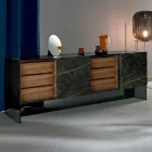 Living Room Sideboard 2 Ceramic Doors and Smoked Glass Structure Made in Italy - Sciocca Viadurini
