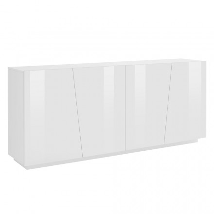 Living Room Sideboard 4 Doors in Glossy White Wood or Slate 2 Sizes - Joris Viadurini