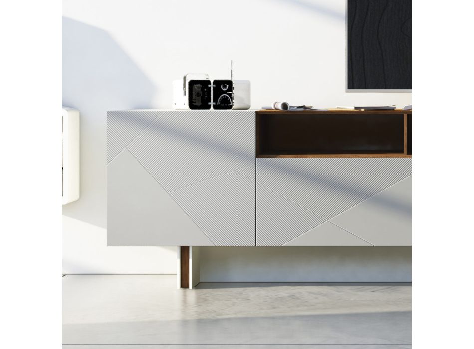Living Room Sideboard in Gray Mdf with Oak Case Made in Italy - Giuditte Viadurini