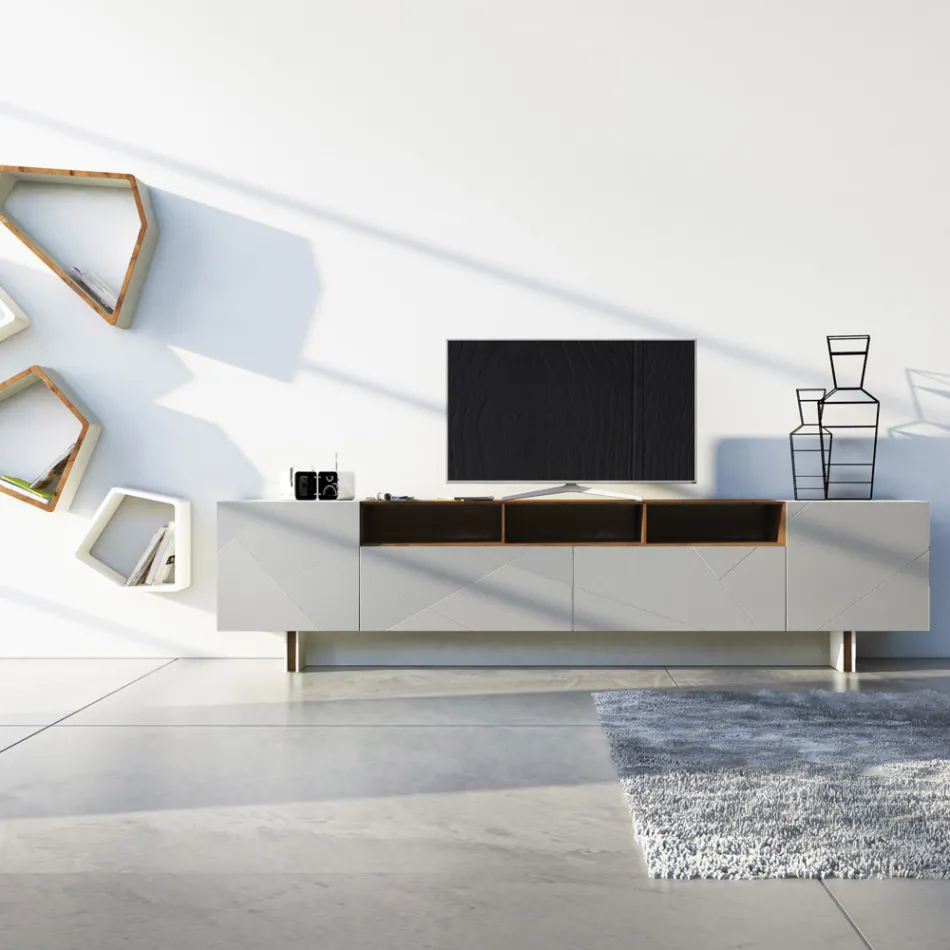 Living Room Sideboard in Gray Mdf with Oak Case Made in Italy - Giuditte Viadurini