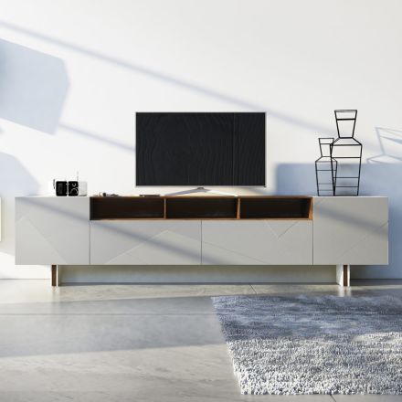 Living Room Sideboard in Gray Mdf with Oak Case Made in Italy - Giuditte Viadurini
