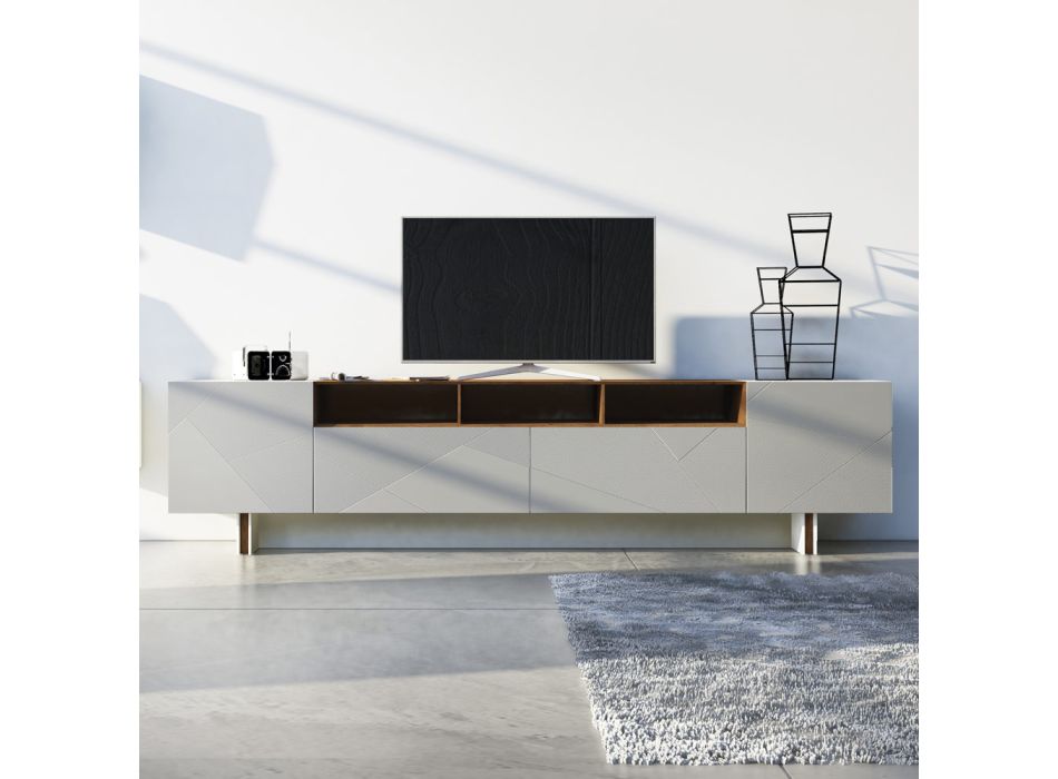Living Room Sideboard in Gray Mdf with Oak Case Made in Italy - Giuditte Viadurini