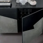 Living room sideboard in lacquered MDF 3 doors with ceramic inserts - Imperio Viadurini