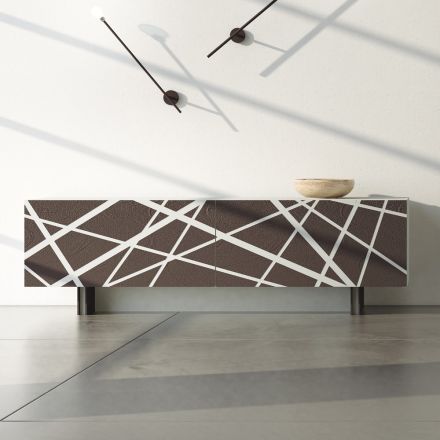 Living Room Sideboard in Matt Lacquered Mdf with Decorated Doors Made in Italy - Velia Viadurini