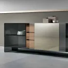 Smoked Glass Living Room Sideboard with Bronze Mirror Door Made in Italy - Silly Viadurini