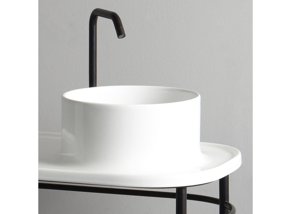 Shelf with Countertop Washbasin with Metal Structure Made in Italy - Uber Viadurini