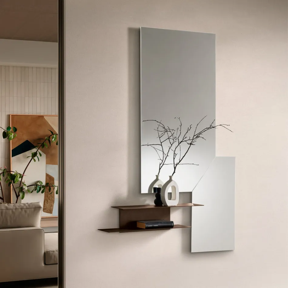 Wall Shelf with Two Metal Shelves in Three Colors - Rual Viadurini