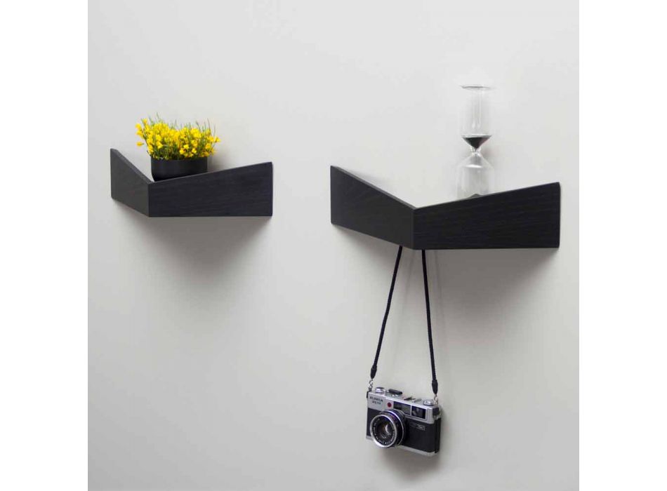 Design Wall Shelf in Plywood and Metal with Coat Rack - Berema Viadurini