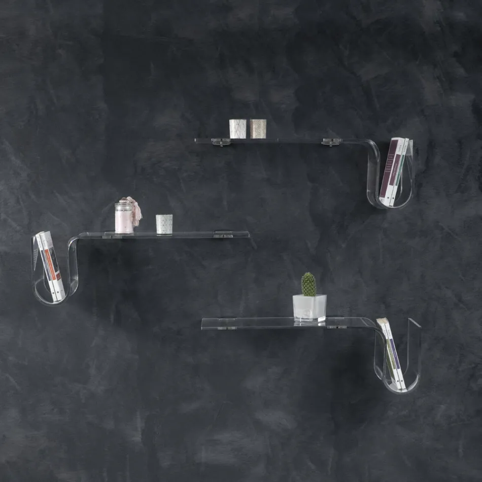 Design Shelf in Transparent Acrylic Crystal Made in Italy - Teride Viadurini