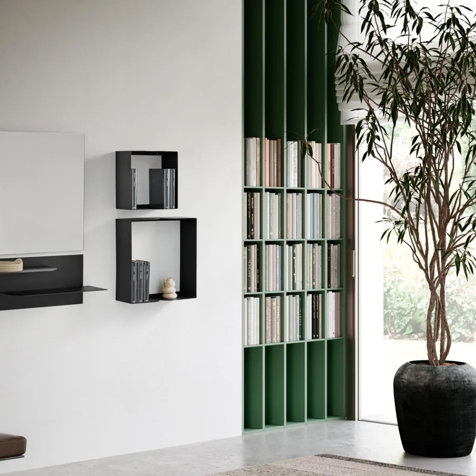 Metal Shelf in Two Sizes and Three Colors with Curved Details - Thalia Viadurini