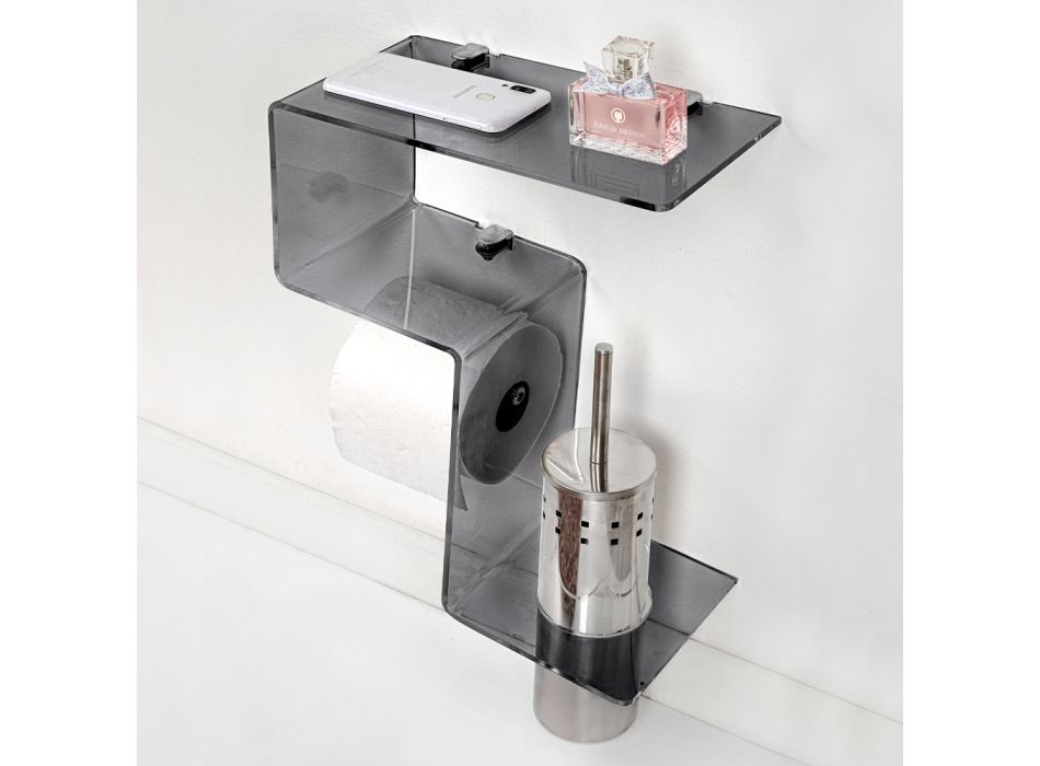 Bathroom Shelf with Roll Holder and Toilet Brush Holder Made in Italy - Scrooge Viadurini