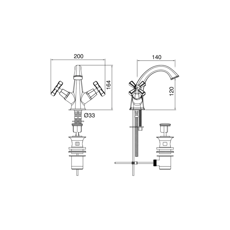 Vintage Design Single Hole Basin Mixer in Brass Made in Italy - Silvana Viadurini