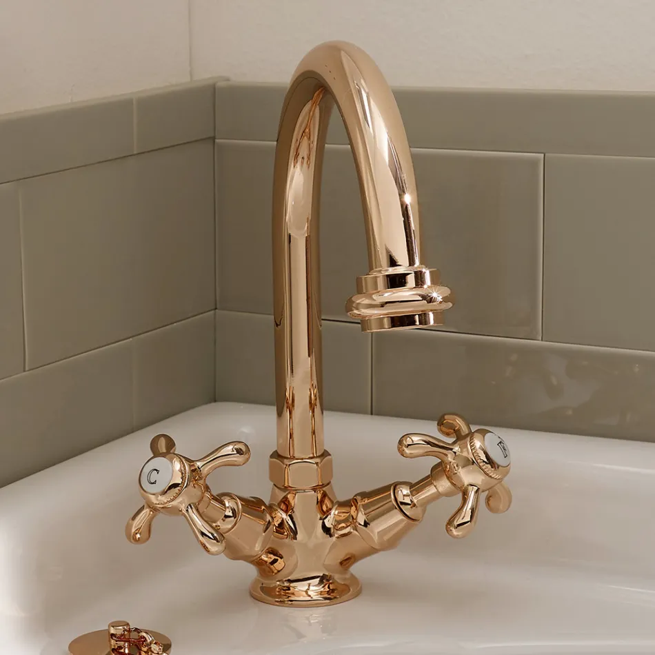 Vintage Style Single Hole Basin Mixer in Brass Made in Italy – Klarisa Viadurini