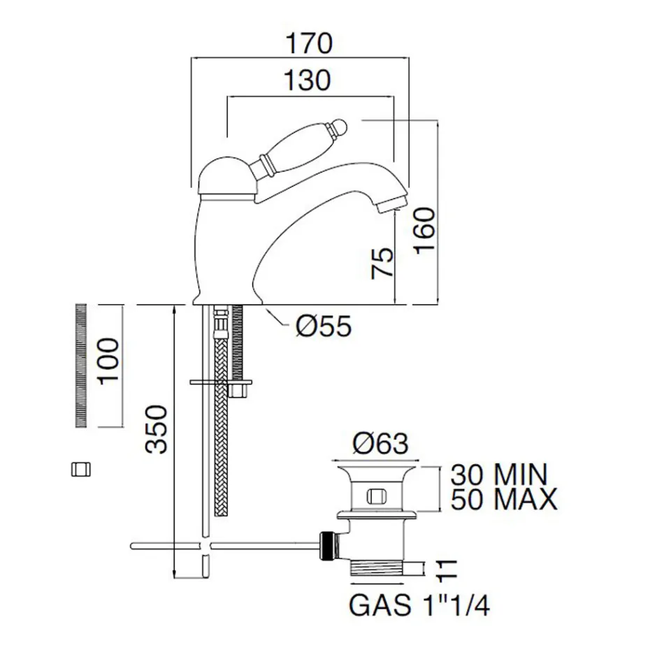 Classic Style Handmade Brass Basin Mixer with Lever - Noriana Viadurini