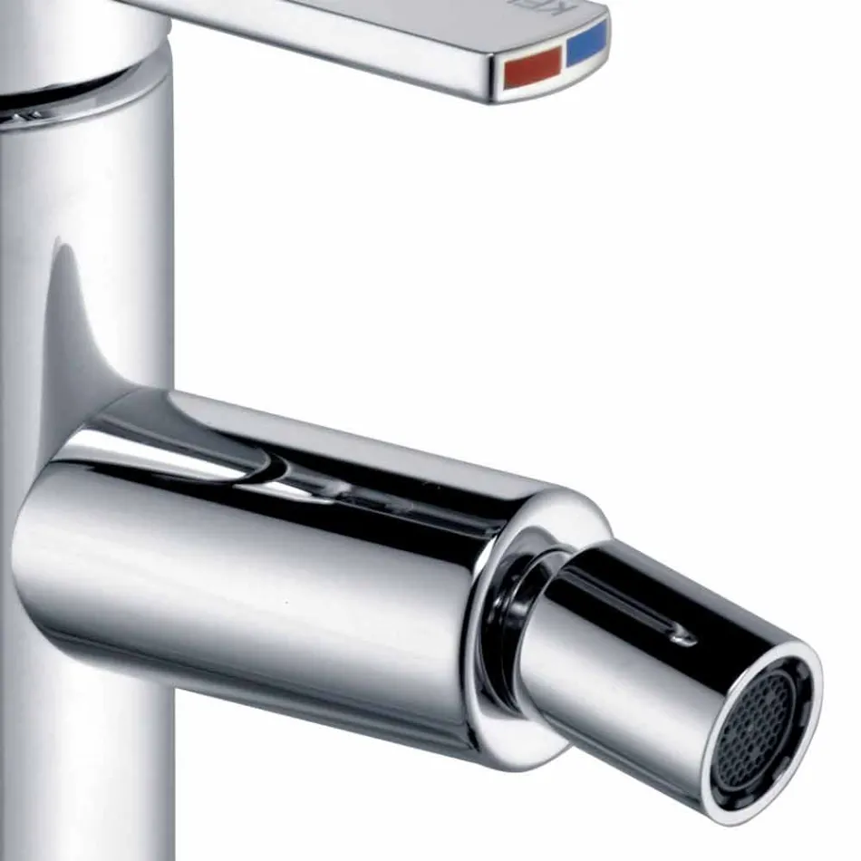 Modern bidet mixer with pop-up waste in chrome metal - zanio Viadurini