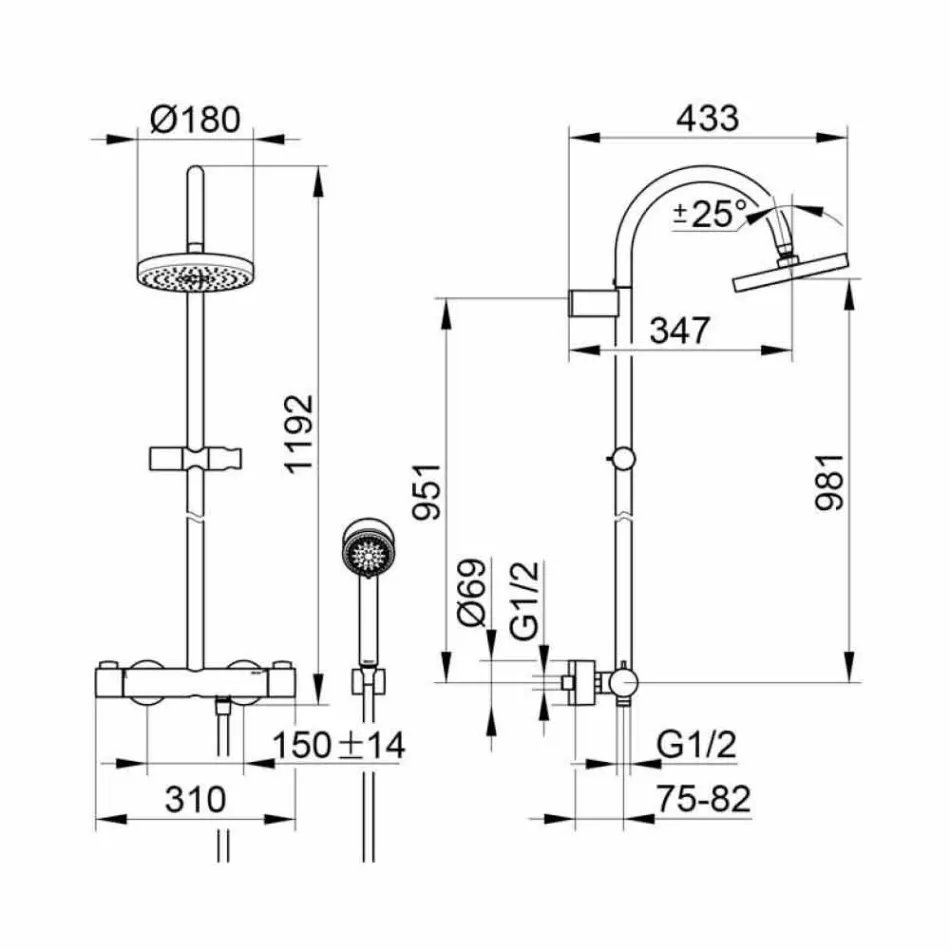 Modern Shower Mixer with Shower Head and Metal Handshower - Zanio Viadurini