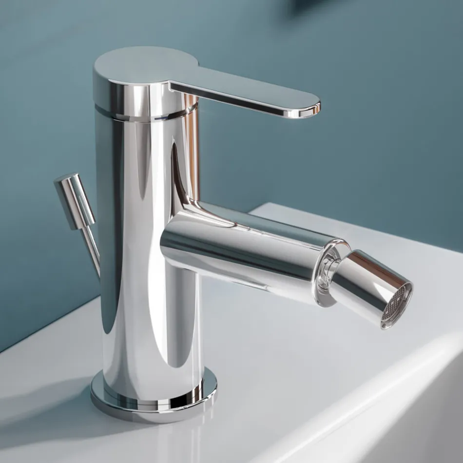 Single-lever bidet mixer with flat design in chromed brass - Agenore Viadurini