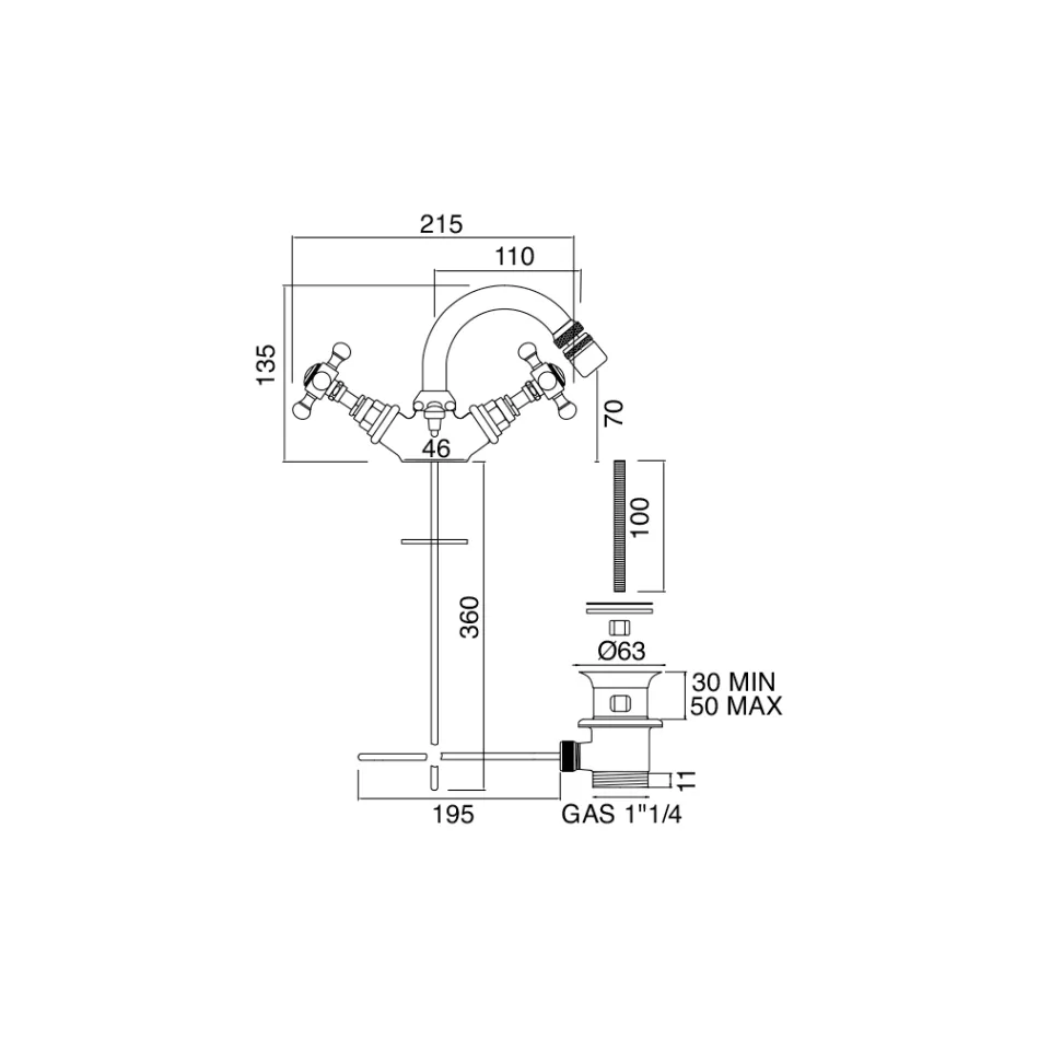 Vintage Single Hole Bidet Mixer in Brass Made in Italy - Elisea Viadurini
