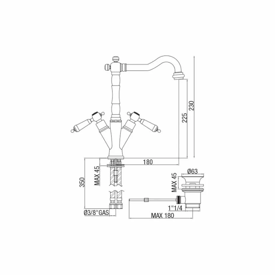 Single-Hole Mixer for Classic Washbasin in Brass Made in Italy - Shelly Viadurini