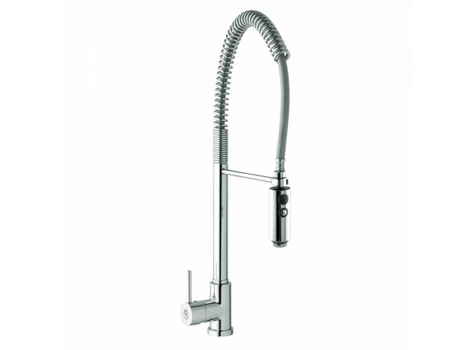 Kitchen Basin Mixer in Brass with Hand Shower Made in Italy - Kalimo Viadurini
