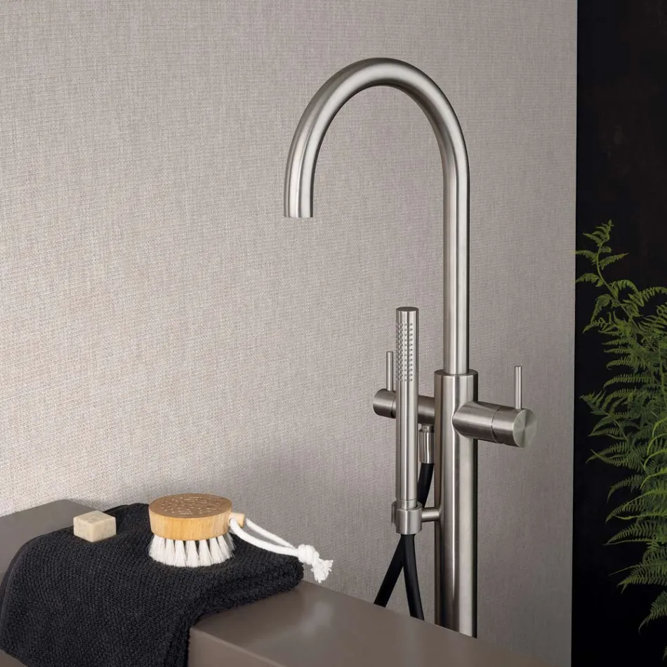 External Floor Standing Bathtub Mixer in AISI 316L Stainless Steel - Claws Viadurini