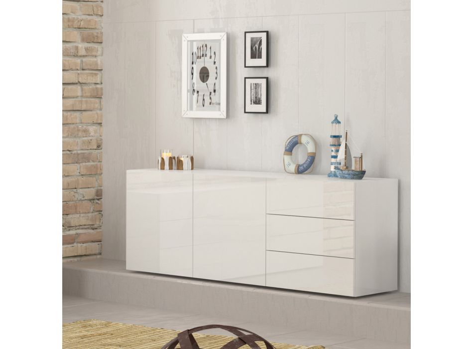 Cabinet 1 or 2 Doors and 3 Drawers White Wood or Glossy Anthracite - Yolanda Viadurini