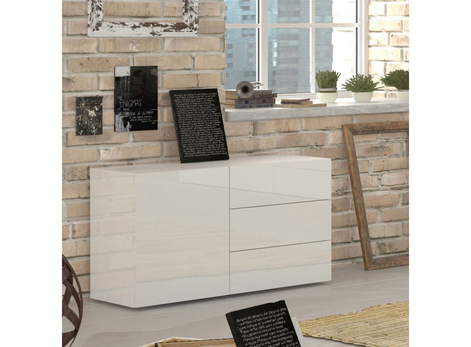 Cabinet 1 or 2 Doors and 3 Drawers White Wood or Glossy Anthracite - Yolanda