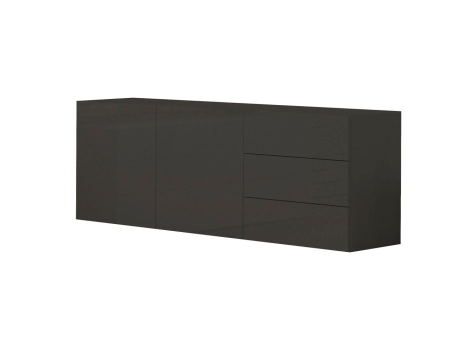 Cabinet 1 or 2 Doors and 3 Drawers White Wood or Glossy Anthracite - Yolanda Viadurini