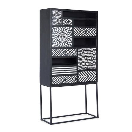 Ethnic Mosaic Cabinet 4 Doors 6 Drawers in Mango Wood - Vanitoso Viadurini