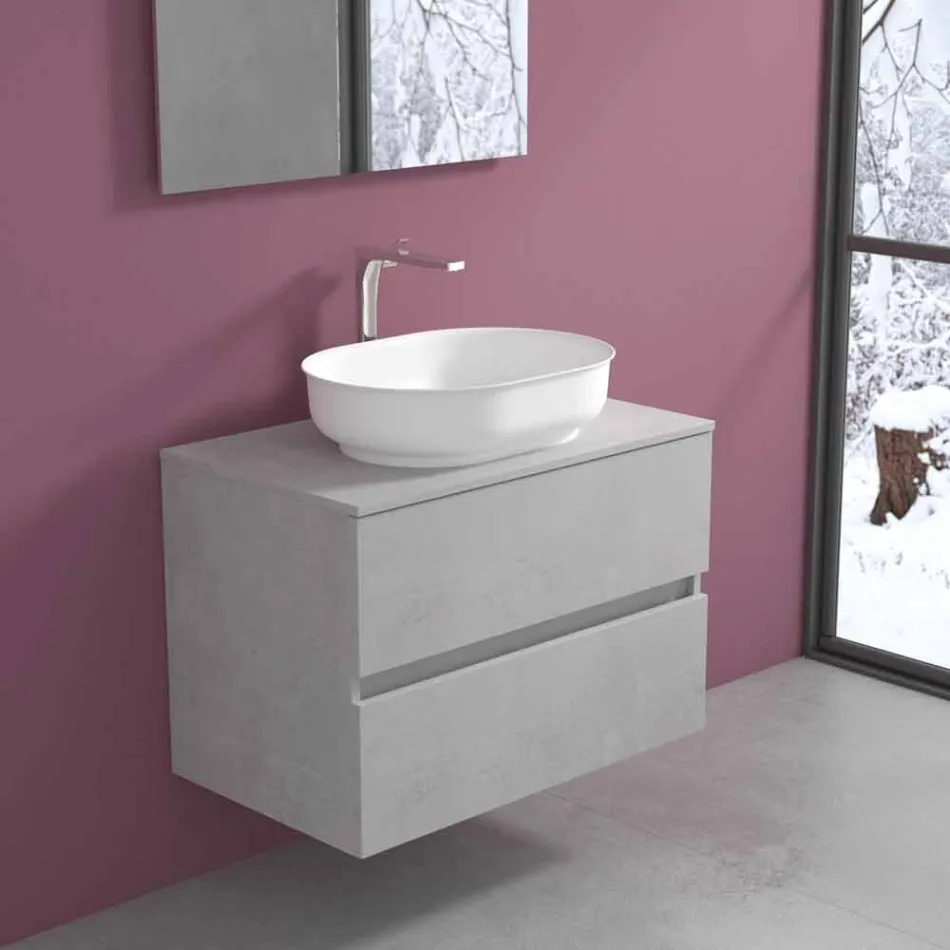 Suspended Bathroom Furniture and Oval Washbasin, Modern Design - Cesiro Viadurini
