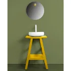 Reclaimed Teak Bathroom Furniture with Yellow Semi-Curved Top - Raomi Viadurini