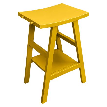 Reclaimed Teak Bathroom Furniture with Yellow Semi-Curved Top - Raomi Viadurini