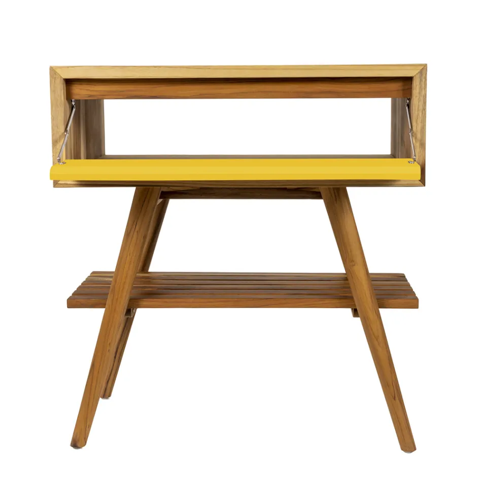 Bathroom Furniture in Natural Teak with Yellow Drawer - Gatien Viadurini