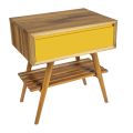 Natural Teak Bathroom Cabinet with Yellow Flap Drawer - Gatien