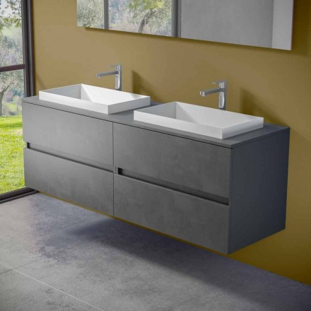 Suspended Bathroom Furniture with Double Built-in Washbasin, Modern Design - Dumbo Viadurini