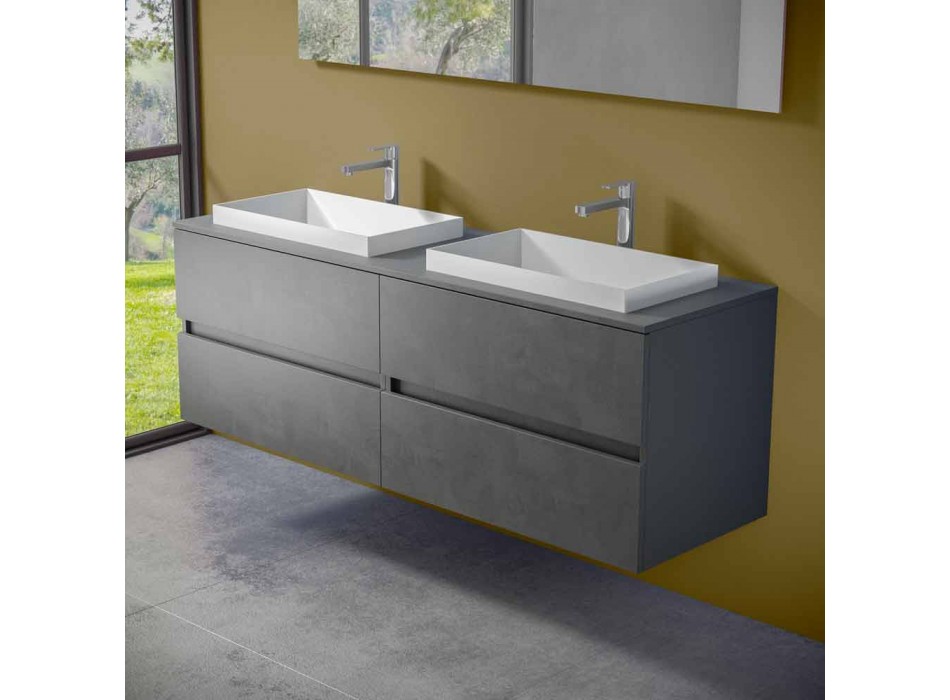 Suspended Bathroom Furniture with Double Built-in Washbasin, Modern Design - Dumbo Viadurini