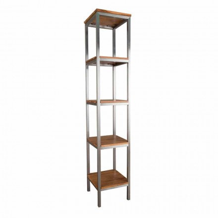 Column Bathroom Cabinet in Teak and Steel with 4 Open Shelves - Tamburino Viadurini