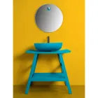 Blue Teak Floor-standing Bathroom Cabinet and Convenient Shelf with Semi-Curved Top - Crina Viadurini