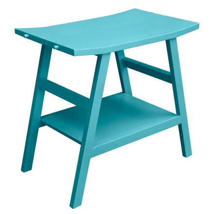 Blue Teak Floor-standing Bathroom Cabinet and Convenient Shelf with Semi-Curved Top - Crina Viadurini