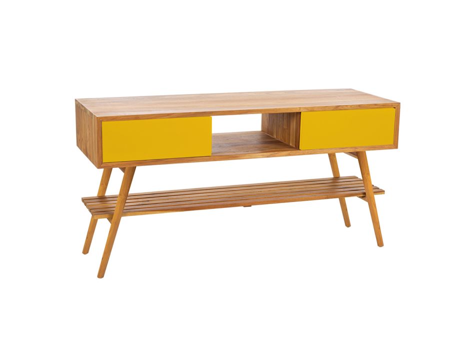 Yellow Bathroom Cabinet in Natural Teak with Chest of Drawers - Hamadou Viadurini