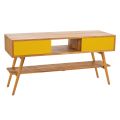 Free Standing Bathroom Cabinet in Natural Teak with 2 Yellow Drawers - Hamadou