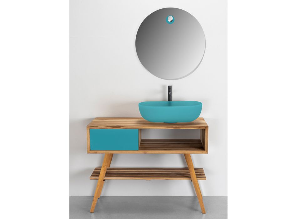 Free Standing Bathroom Cabinet Including Blue Colored Design Drawer - Benoit Viadurini