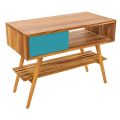 Freestanding Bathroom Cabinet with Structure in Teak and Blue Drawer in Mahogany - Benoit