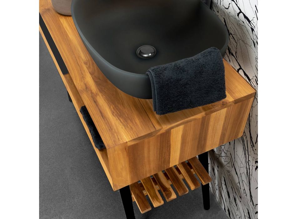 Modern Ground Bathroom Cabinet with Black Design Drawer - Hamadou Viadurini