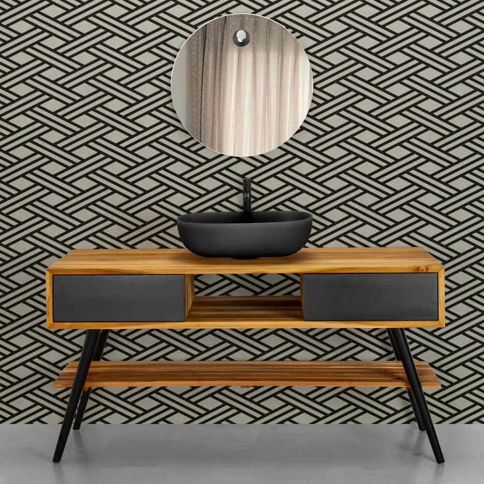 Modern Ground Bathroom Cabinet with Black Design Drawer - Hamadou Viadurini