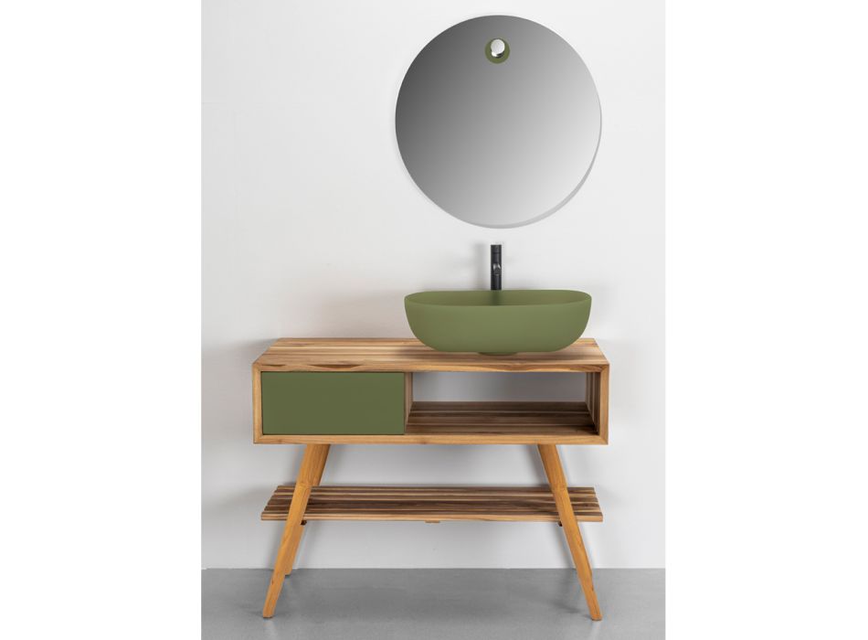 Modern Free Standing Bathroom Cabinet in Natural Green Teak - Benoit Viadurini