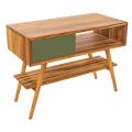 Free Standing Bathroom Cabinet in Natural Teak with Green Mahogany Drawer - Benoit