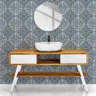 Modern Design White Bathroom Cabinet in Natural Teak with White Drawers - Hamadou Viadurini