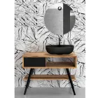 Modern Black Bathroom Cabinet in Natural Teak with Drawers - Benoit Viadurini